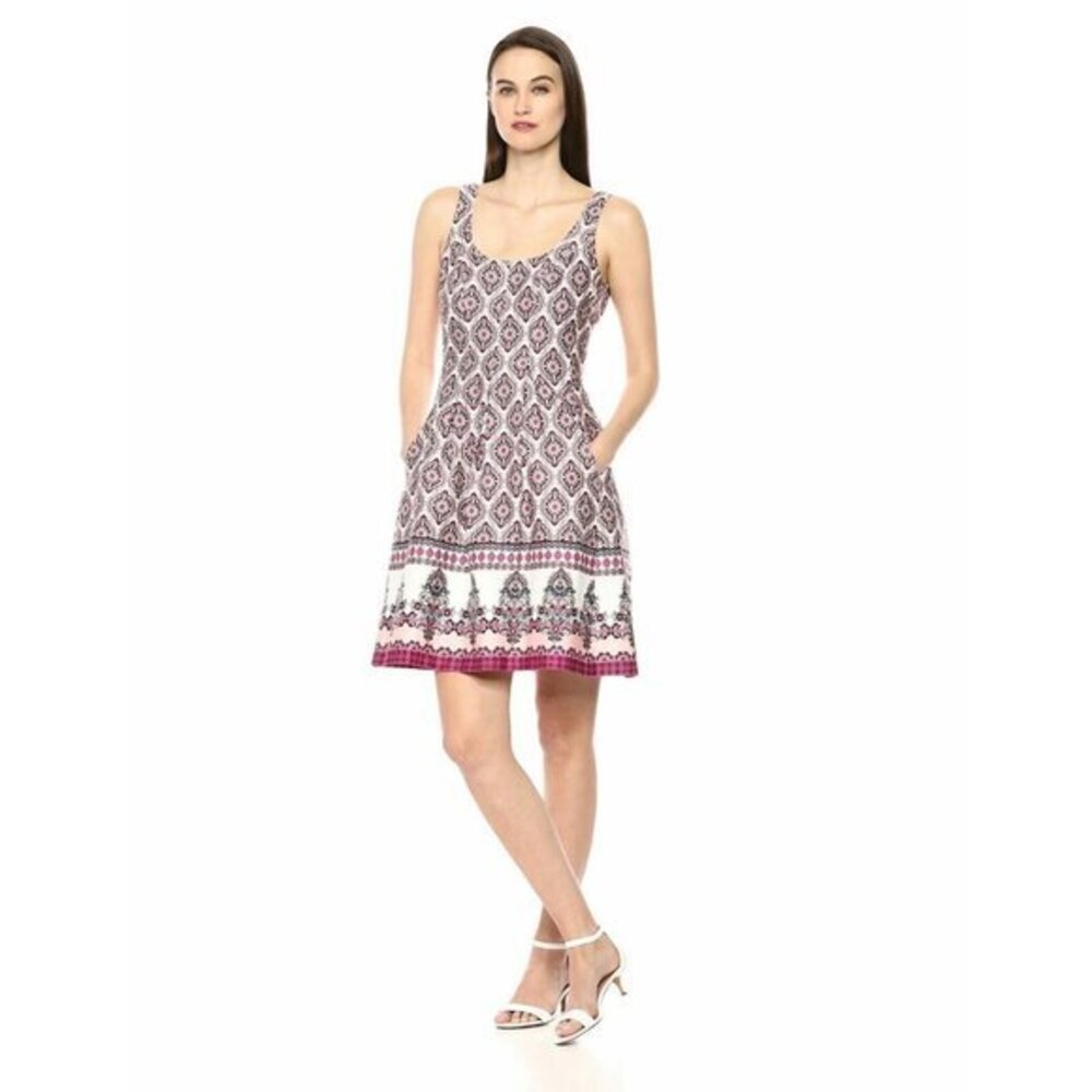 Nine West Dress Sleeveless Fit & Flare Pink Multi Printed A Line Dress SZ 8 NWT